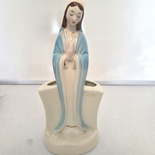 Vintage Praying Madonna Virgin Mary Ceramic Planter Vase 13 in. MCM READ picture