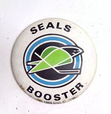 Vtg 1969 NHL Seals Booster ButtonPin Hockey Memorabilia Collectible picture