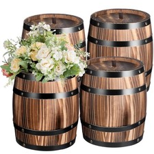 GlikCeil 4 Pcs Wood Wine Barrel Vase 8 x 6.5 Inch Rustic Planter picture