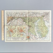 Vtg 1925 National Geographic Map Maryland Delaware Washington DC Baltimore MD picture