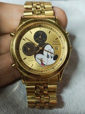 Men's Disney Seiko Mickey Mouse Chronograph Watch 1994 7T32 6E90 Gold Tone picture