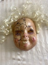 Creepy Cracked Porcelain Doll Mask Blonde Curly Wig Halloween Horror￼ picture