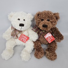 2 Vintage 8” Gund ‘Hiccup’ Plush Stuffed Bears Brown And White Plaid Bow W/ Tags picture