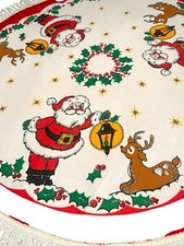 VTG 1960s MCM Bucilla Felt Christmas Tree Skirt Uncut Tabletop Santa Reindeer picture