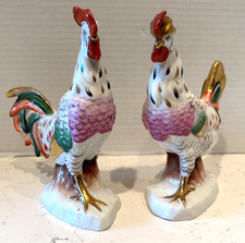 ANT. PAIR PAIR EDME SAMSON? CHELSEA PORCELAIN COCKEREL ROOSTER & HEN FIGURES picture
