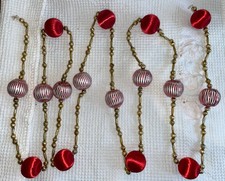 Vtg Gold Mercury Glass Beads & Red Satin Ball Garland 8ft picture