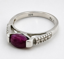 RJ Graziano 925 Sterling Silver Womens Ring Ruby Cubic Zirconia Sz 6.25 Dainty picture