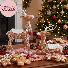 2 Pcs Gingerbread Reindeer Christmas Figurines Resin Holiday Decor picture