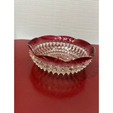 Unbranded Diamond Point Glass Bowl Ruby Red Scalloped Rim Mid Century MCM Decor picture