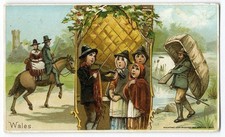 Wales ARBUCKLES COFFEE Sport Pastimes 1893 CAROL SINGERS Fishing TRADE CARD No 5 picture