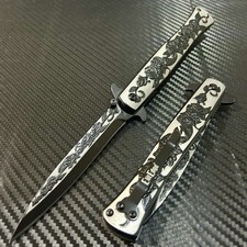 9” Black Rose Flower Tactical Spring Assisted Open Blade Folding Pocket Knife picture