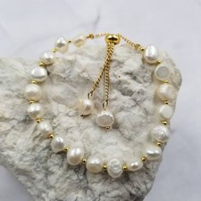 Gold Plated Slider Freshwater Pearl Bracelet picture