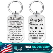 8th Anniversary Keychain Gift for Him Her Stainless Steel Engraved Pendant picture