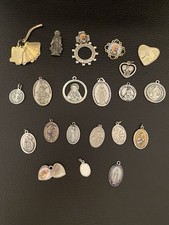 Lot of 21 Catholic Religious Devotional Medals Charms Pendants Ring Mixed Metal picture