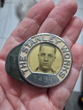 Old The Stanley Works Employee Badge New Britain Conn. EUC leather back Antique  picture