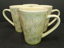 Euro Ceramica Coffee Mugs Teacups Green Drip Glazed Crackle Finish Set of 4 picture