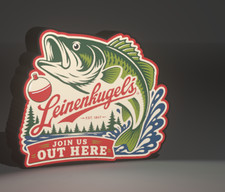 Leinenkugel's Fishing Bass Lighted Beer Sign | Join Us Out Here Cabin Bar Decor picture