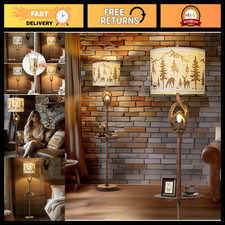 Vintage Deer Antlers Floor Lamp with Metal Tray for Living Room Decor, Rustic St picture