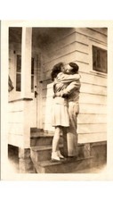 Apr 30 1946 Sepia Photograph Couple on Porch Steps in Bobby Socks & Slacks picture