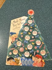 1950’s HALLMARK MAGIC MONEY TREE CHRISTMAS GREETING CARD ELVES CANDY 6.5 X 9” picture