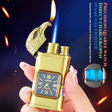 Windproof Dual Flame Lighter Watch Cigar Lighters Torch Refillable Butane Gas picture