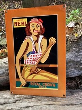 RARE NEHI ROYAL CROWN COLA PORCELAIN SODA ENAMEL GAS STATION SIGN 12