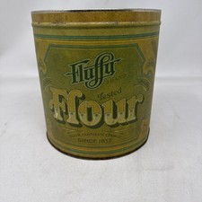 Vintage Fluffy Flour Canister 1970s Green Retro Kitchen Baking Tin Ballonoff USA picture