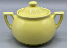 Vintage Lipton's Tea Yellow Ceramic Sugar Bowl Lid Hall China USA Art Deco picture