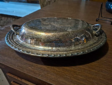 Silver Plate Serving Tray Platter Covered Serving Dish and Bowl Set Lot picture