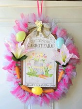 Handmade 18 In Tulle Easter Egg Wreath-Cottontail Carrot Farm-colorful& Bunny  picture
