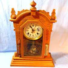 Antique Waterbury Calendar Shelf Clock With Temp & Humidity picture