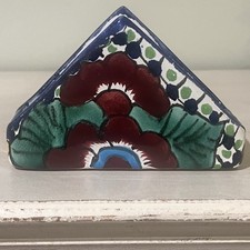 Hand Painted Mexican Talavera Napkin Holder Clay Pottery Folk Art Bright Floral picture