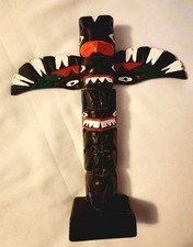 Vintage Ketchikan Eagle Totem Pole Hand-Carved & Painted Wood Made in Alaska picture