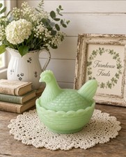 Mosser Glass Jadeite Hen on Nest Covered Dish New From Vintage Mould USA picture