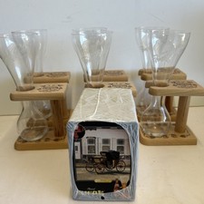 Set Of 6 New Pauwel Kwak Belgian Beer Glasses W/ Wooden Stands  New Coasters picture