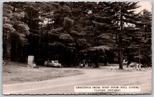 Postcard RPPC c1959 Cloyne Ontario Greetings From Whip Poor Will Lodge Old Cars picture