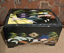 Vtg Japanese  Oriental Music Jewelry Box Black Lacquer picture