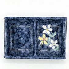 Floral Pattern Two-Part Trinket Dish Beautiful Glossy Colors 4.75 X 3.25 Inches picture