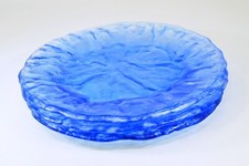 3 Morgantown Crinkle Glass Blue Salad Dessert Plates El Mexicano Pattern 7.5