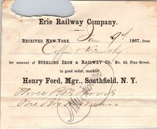 Erie Railway Co 1867 Henry Ford Southfield NY Antique Letterhead Billhead TC24 picture
