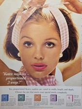 Kotex Sanitary Napkins Print Ad 1964 - Pretty Lady Pink Gingham Bow Pearls picture