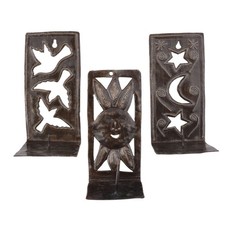 Set 3 Haitian Metal Wall Sconce Tea Light Holders Sun Moon Dove Folk Art Decor picture