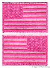 LOT 2 AMERICAN FLAG PATCH shoulder USA PINK embroidered iron-on UNITED STATES picture