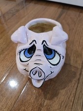 VINTAGE 1983  HAND PAINTED CERAMIC PIG PLANTER SIGNED  picture