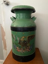 Antique CROWLEY'S Large Steel Green Milk Can With Colonial American Eagle USA picture