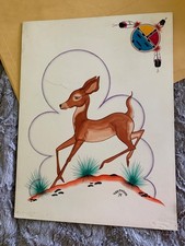 1974 signed Original Navajo artist Keeswood flat style Deer picture