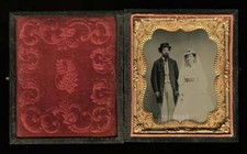 Beautiful Antique Photo Victorian Bride In Wedding Dress & Groom Tintype 1860s picture