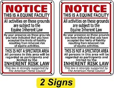 (2 Pack) Supplemental Equine Liability Sign warning statute horse barn stable  picture