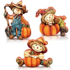 3 PCS Fall Harvest Scarecrow Figurines with Pumpkin Thanksgiving Table Decor picture