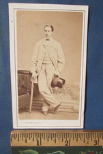 ANTIQUE SEPT. 1864 CIVIL WAR ERA GENT IN WHITE WITH TOP HAT & UMBRELLA CDV PHOTO picture